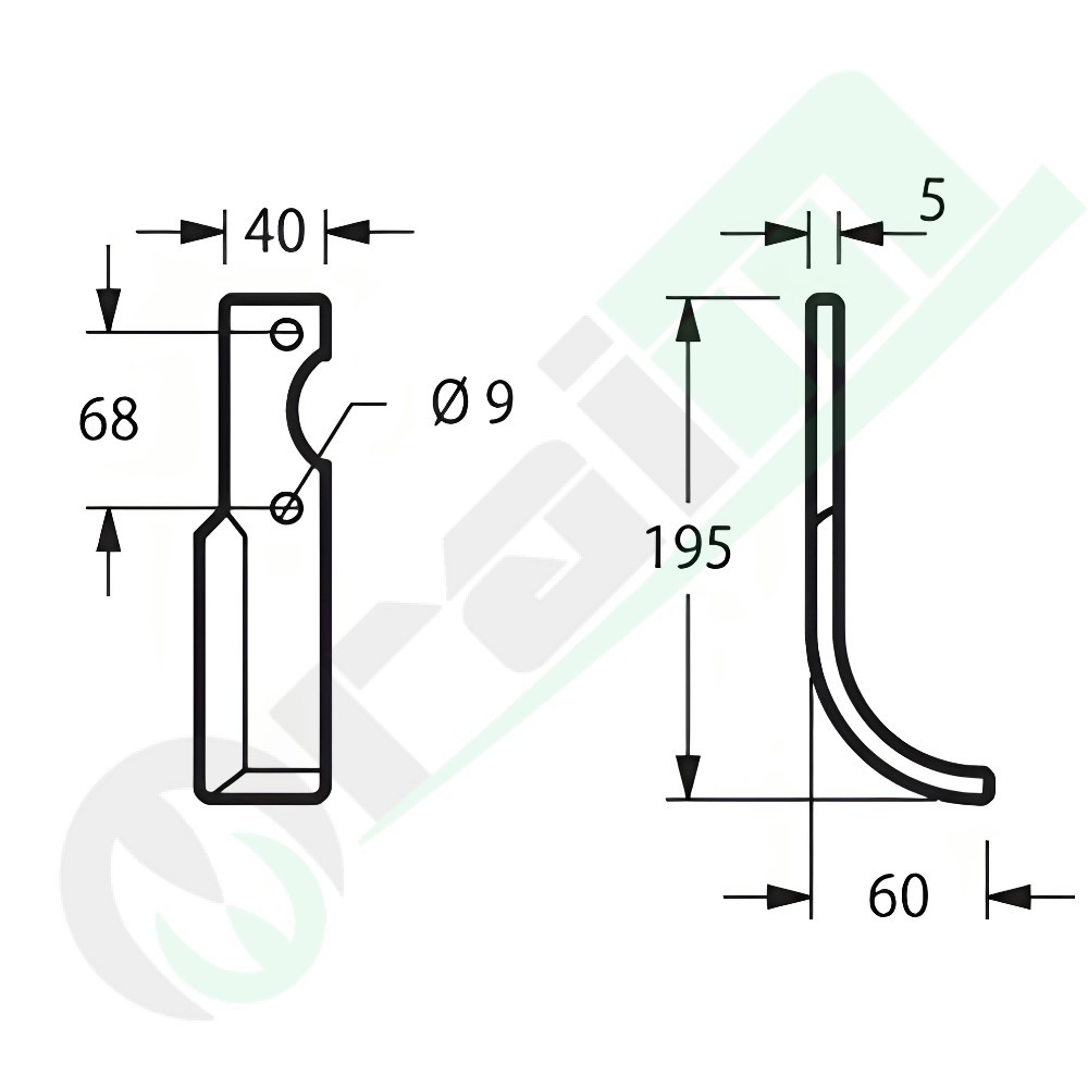 Left Curved Rotary Tiller Blade 40x5 mm for Barbieri Cortina Benassi Z3 BL 75 85 Arco - 56946