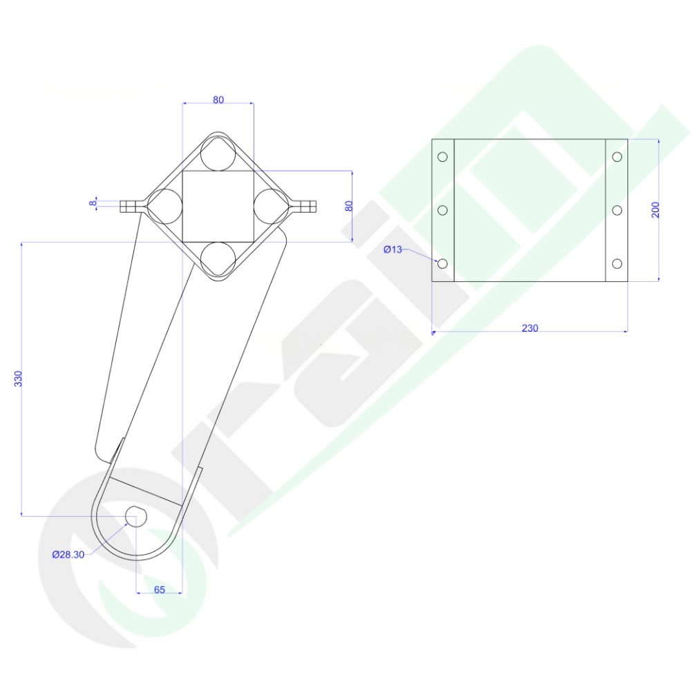 Supporto posteriore disco 4 fori 55903 telaio 80x80