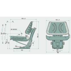 Black PVC seat with mechanical suspension and automatic belt