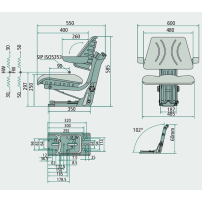 Black PVC seat with mechanical suspension and armrests