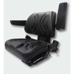 Sedile in PVC Nero con molleggio meccanico, braccioli e cintura automatica