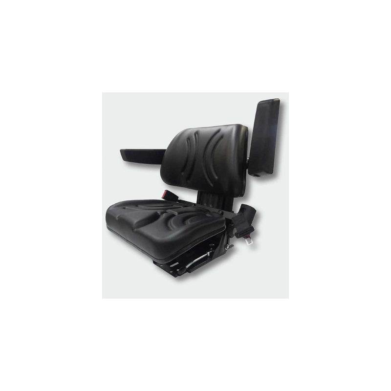 Sedile in PVC Nero con molleggio meccanico, braccioli e cintura automatica