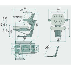 Black PVC seat with mechanical suspension and armrests