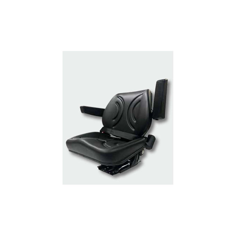 Sedile in PVC Nero con molleggio meccanico, braccioli e cintura automatica