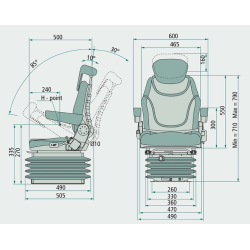 Seat in grey fabric with mechanical pantograph springing