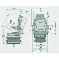 Seat in grey fabric with mechanical pantograph springing